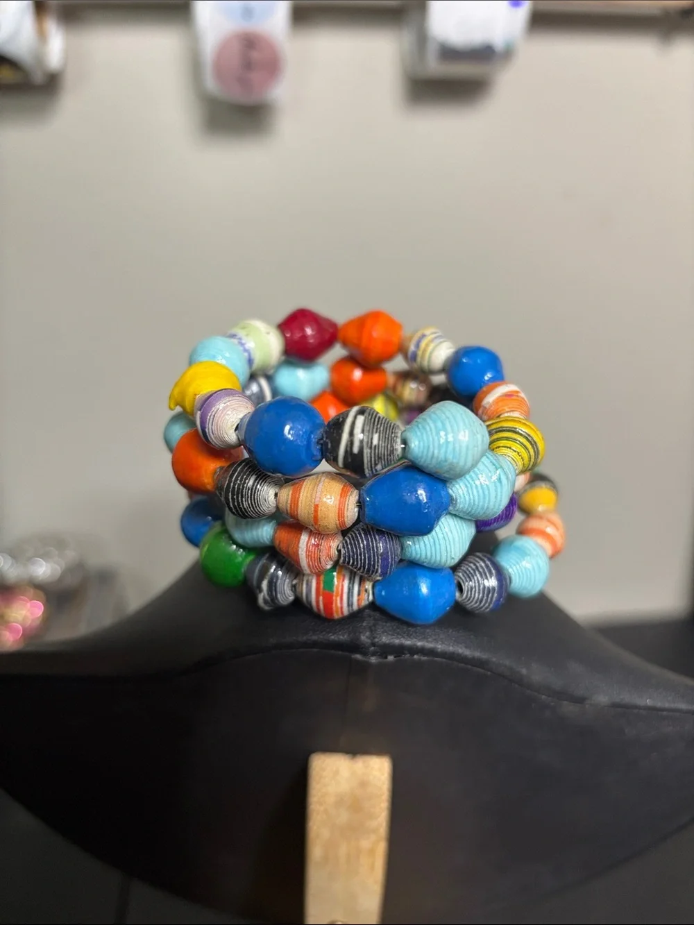 Handmade Multicolor Paper Bead Wire Wrap Bracelet